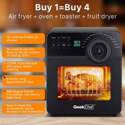 Geek Chef 1700W 15 Qt. Large Capacity Air Fryer with Rotisserie and 16 Preset Modes, Black thumbnail 7