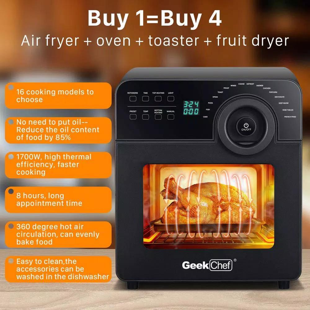 Geek Chef 1700W 15 Qt. Large Capacity Air Fryer with Rotisserie and 16 Preset Modes, Black
