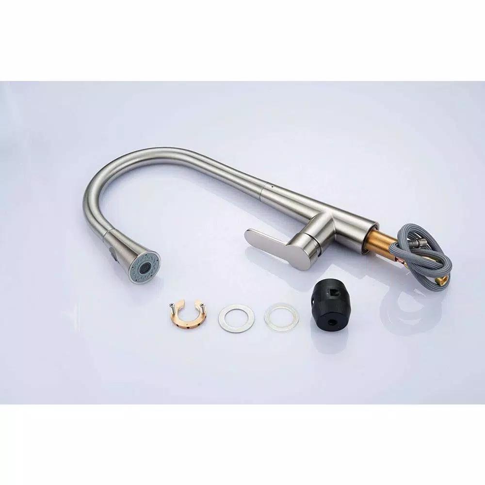 Vanity Art Brushed Nickel Single-Handle Pull-Down Kitchen Faucet with Sprayer Wand