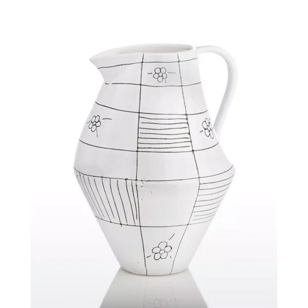 Abigails Black and White Ceramic Graffiti Pitcher, 60 fl. oz. - Handmade in Portugal