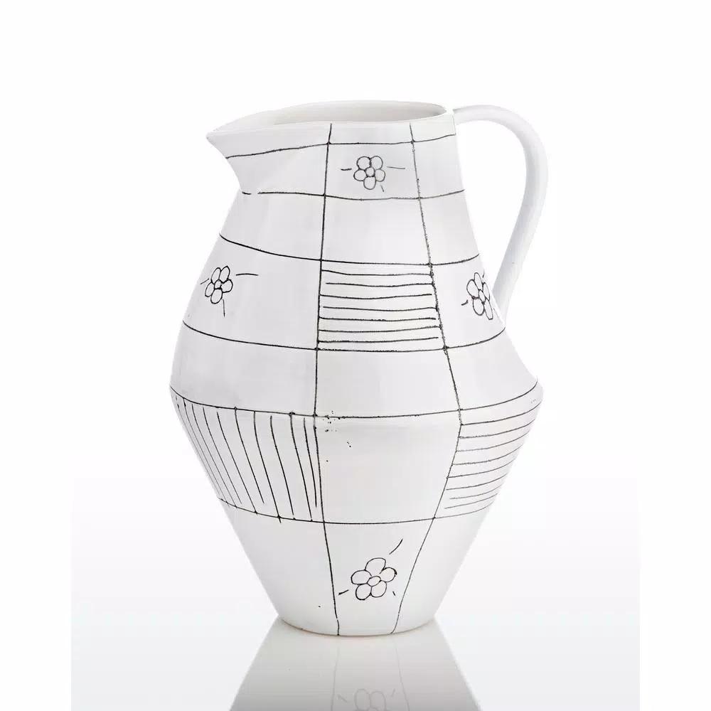Abigails Black and White Ceramic Graffiti Pitcher, 60 fl. oz. - Handmade in Portugal