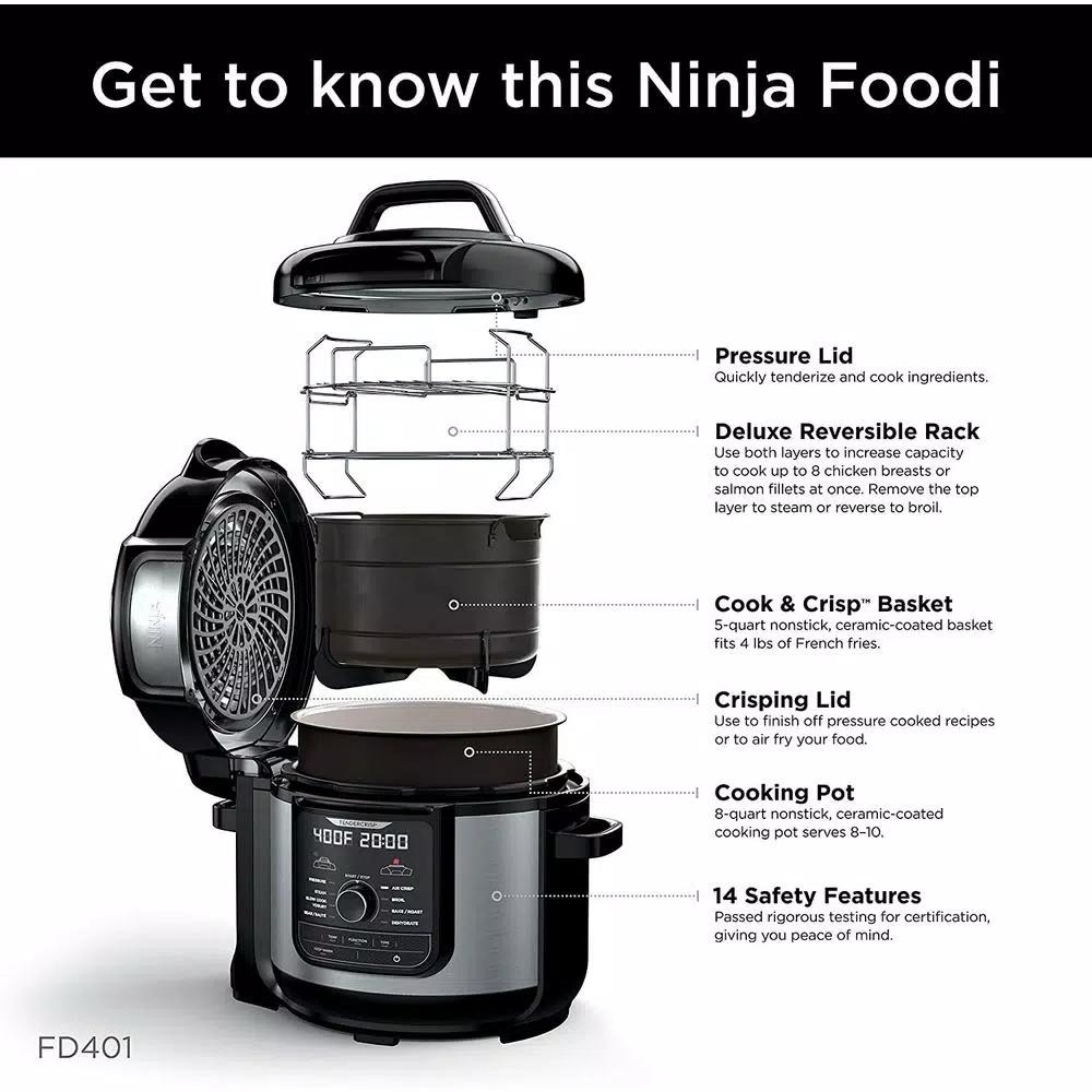 Ninja Foodi Deluxe 8 qt. Electric Pressure Cooker and Air Fryer, Stainless Steel