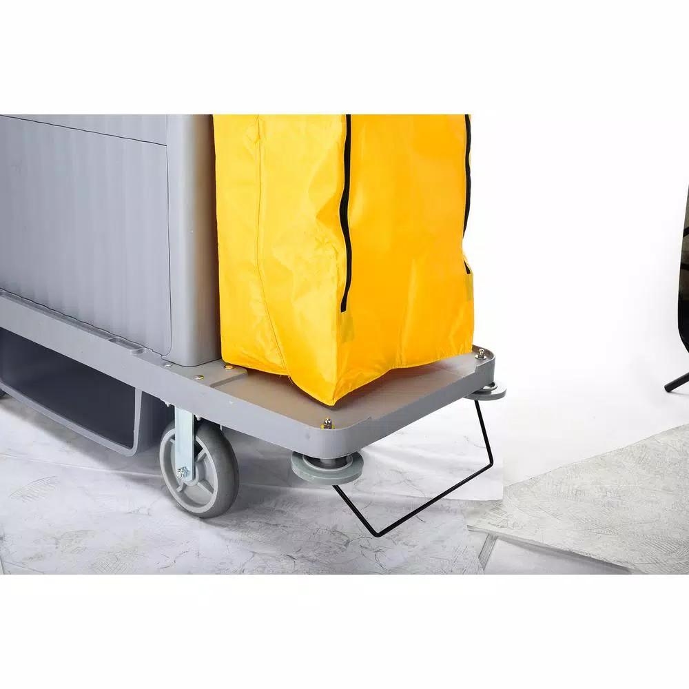 Alpine Industries 3-Shelf PVC Janitorial Cleaning Cart with 2 Yellow Vinyl Bags