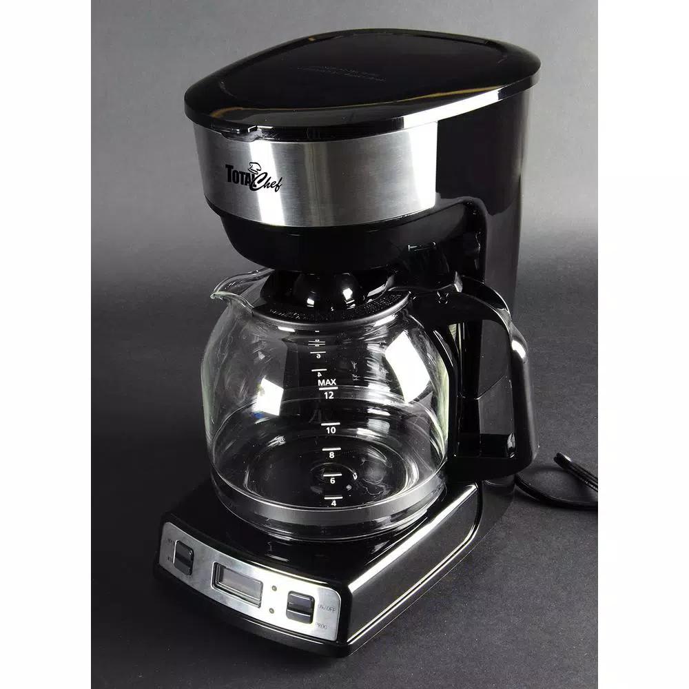 Total Chef 12-Cup Programmable Drip Coffee Maker with Glass Carafe, LCD Display, and Auto Shut-Off - Black/Silver