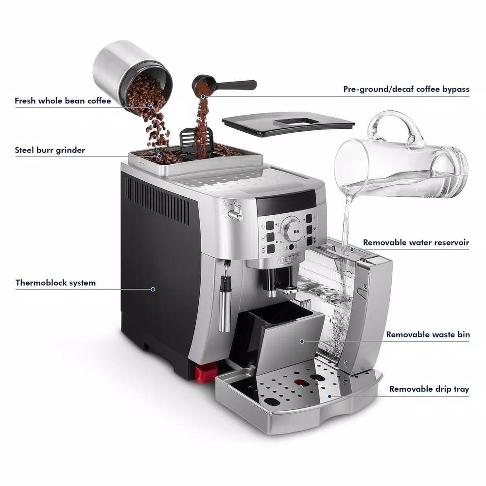 DeLonghi De'Longhi Magnifica XS Compact Fully Automatic Espresso and Cappuccino Maker - Black and Silver