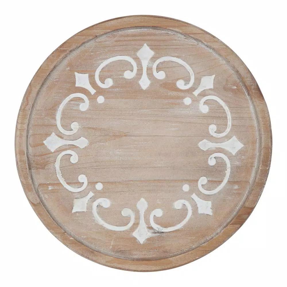 Kate and Laurel Sherald 11 in. White Round Wood Pedestal Tray with Metal Stand