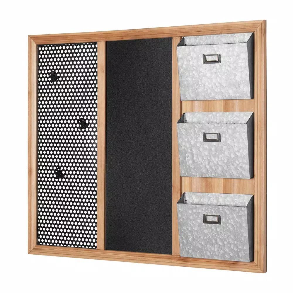 StyleWell 3-Section Wood and Metal Wall-Mount Organizer with Chalkboard