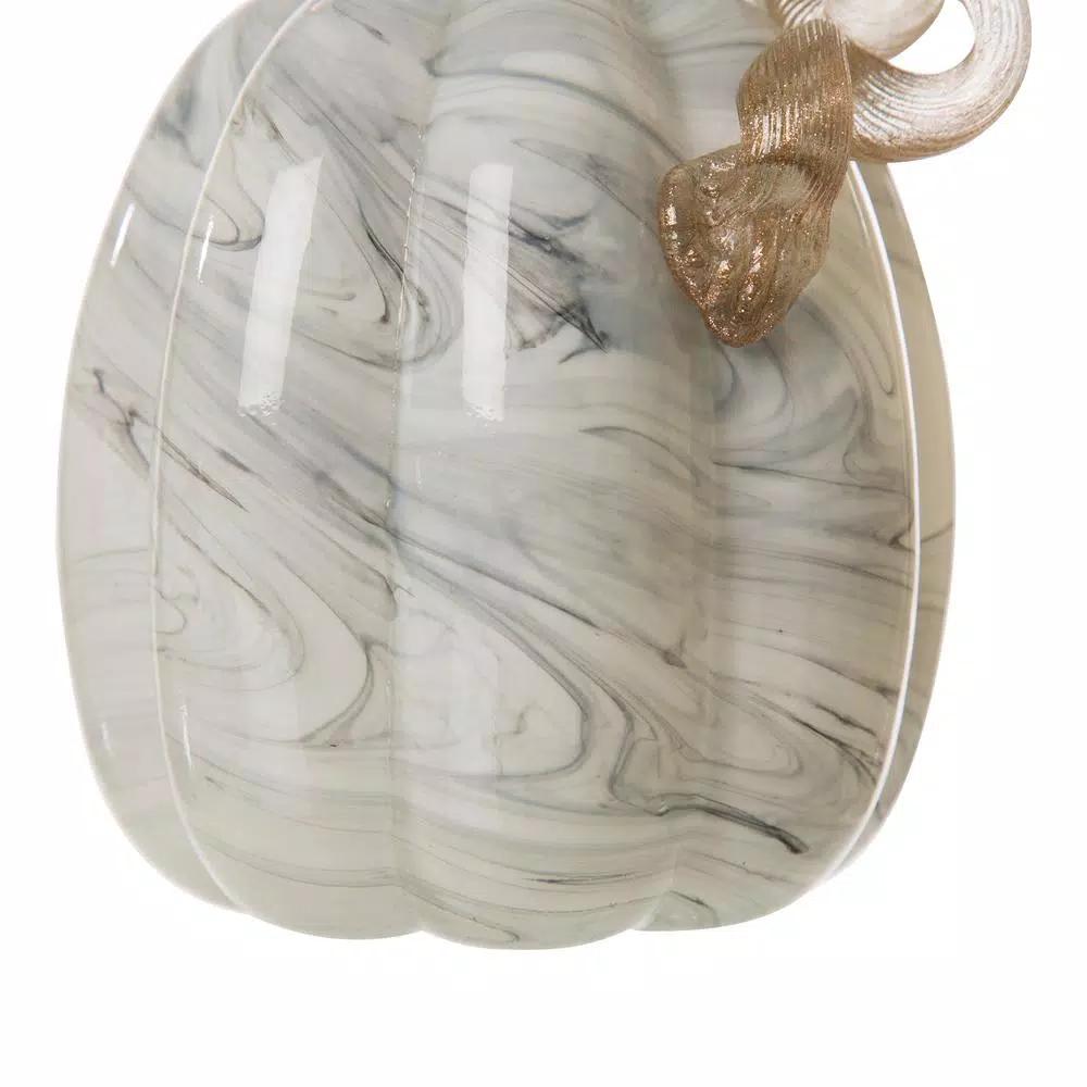 Glitzhome Gray Marble Glass Pumpkin Set of 2 - Handmade Tabletop Decoration