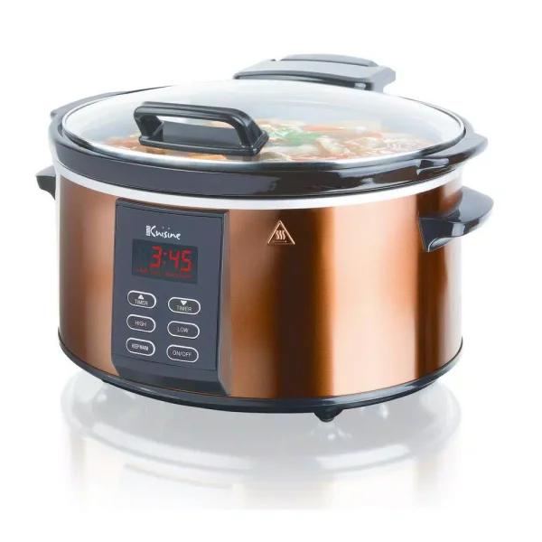 Euro Cuisine 6 Qt. Copper Electric Digital Slow Cooker with Programmable Timer and Hinged Glass Lid