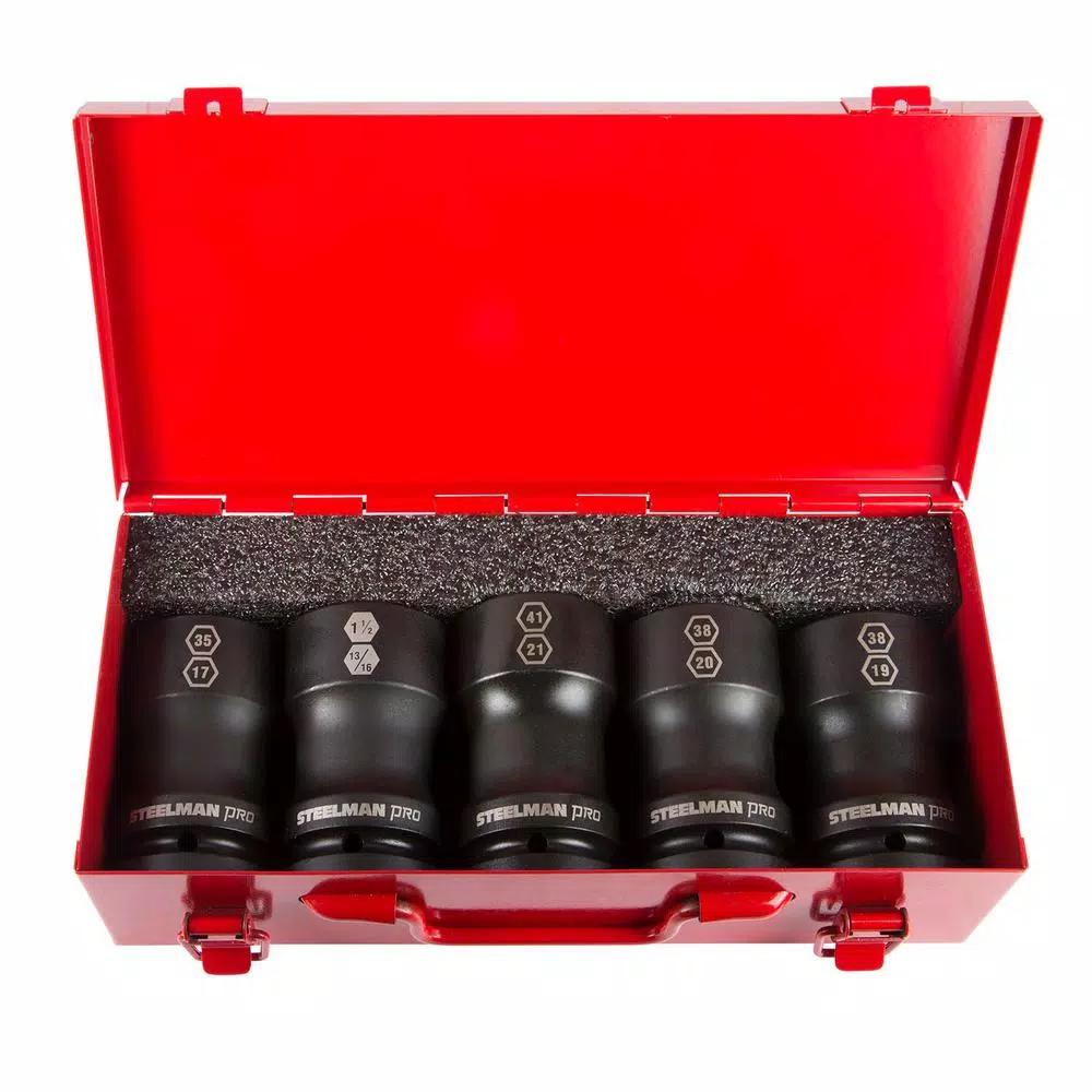 Steelman PRO 79320 1 in. Drive Budd Wheel Combo Impact Socket Set, 5-Piece