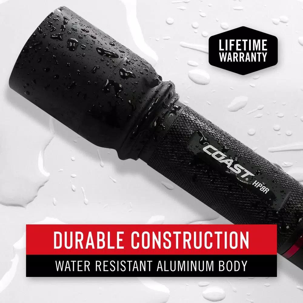Coast HP8R 760 Lumens LED Rechargeable Focusing Flashlight with Slide Focus