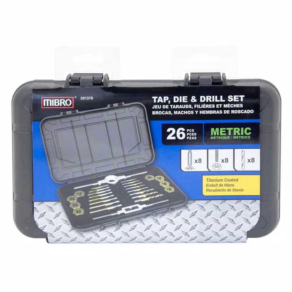 MIBRO 26-Piece Metric Tap, Die and Drill Bit Set with Titanium Coated GCr15 Alloy Steel