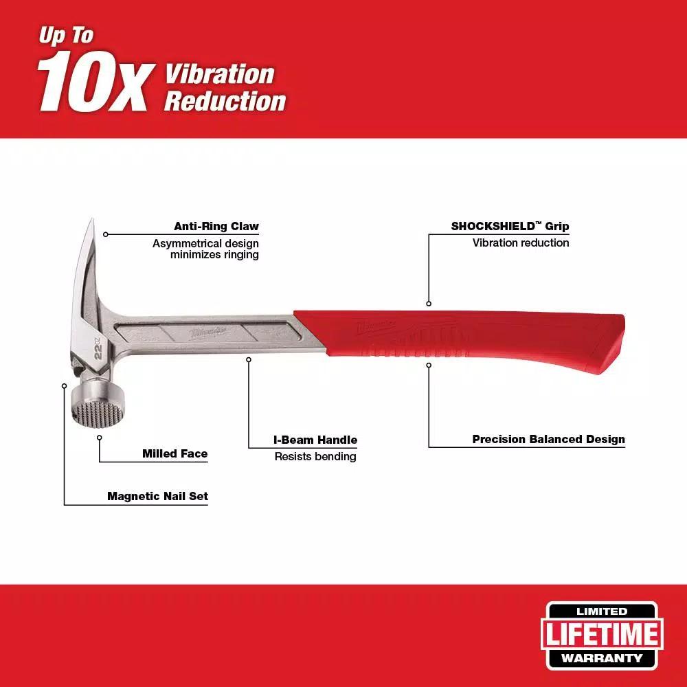 Milwaukee 22 oz. Milled Face Framing Hammer with Shockshield Grip and Hammer Loop