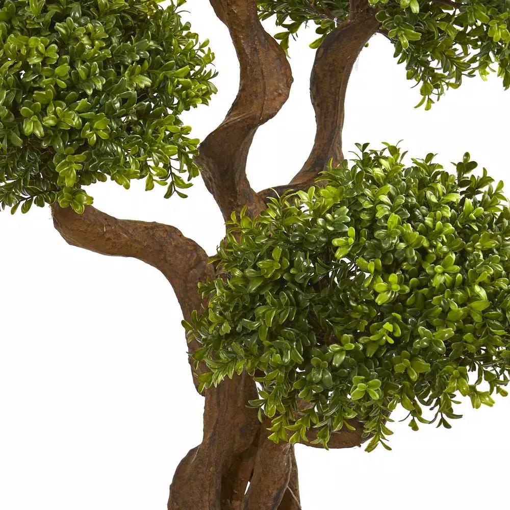 Nearly Natural 3.5 Ft. Four Ball Boxwood Artificial Topiary Tree with Black Planter
