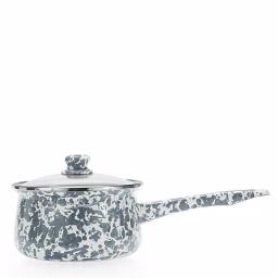 Golden Rabbit Grey Swirl 1.25 qt. Porcelain-Coated Steel Saucepan with Glass Lid thumbnail 1