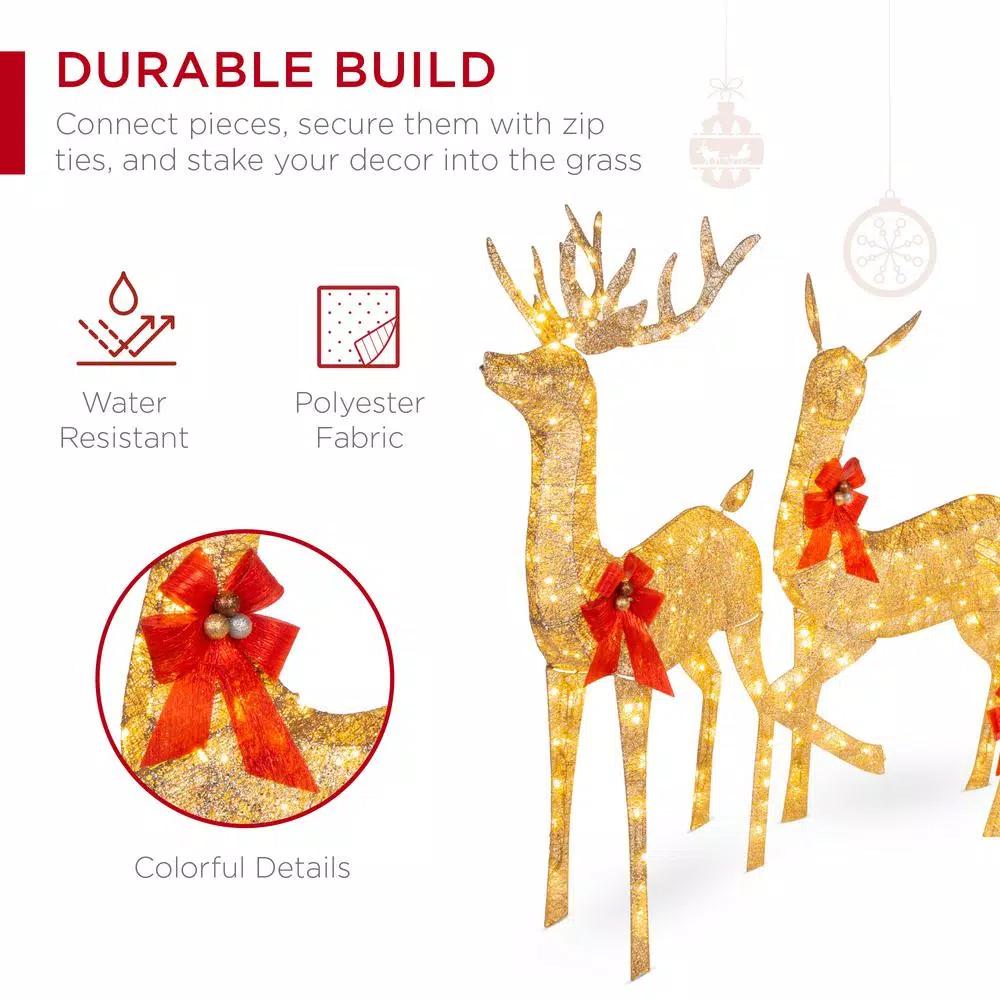 Best Choice Products 60 in. LED Metal Reindeer Family Christmas Yard Decoration, 3-Piece Set with Warm White Lights