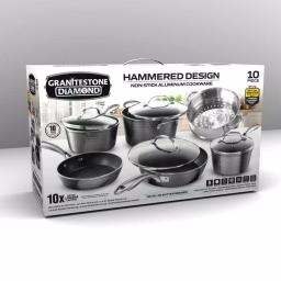 Granitestone 10-Piece Aluminum Hammered Non-Stick Diamond Infused Cookware Set, Pewter thumbnail 2