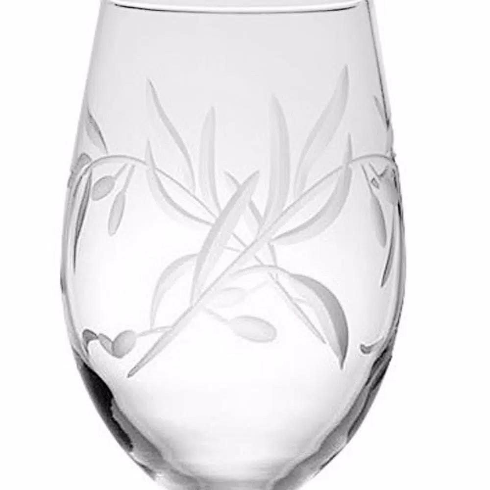 Rolf Glass Olive Branch 18 oz. All Purpose Wine Glass Set of 4 - Diamond-Wheel Engraved