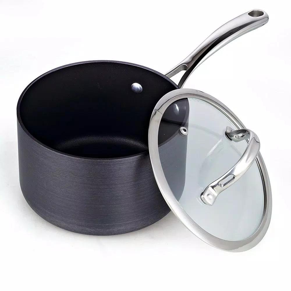 Cooks Standard 3 Qt. Hard-Anodized Aluminum Nonstick Saucepan with Glass Lid, Black