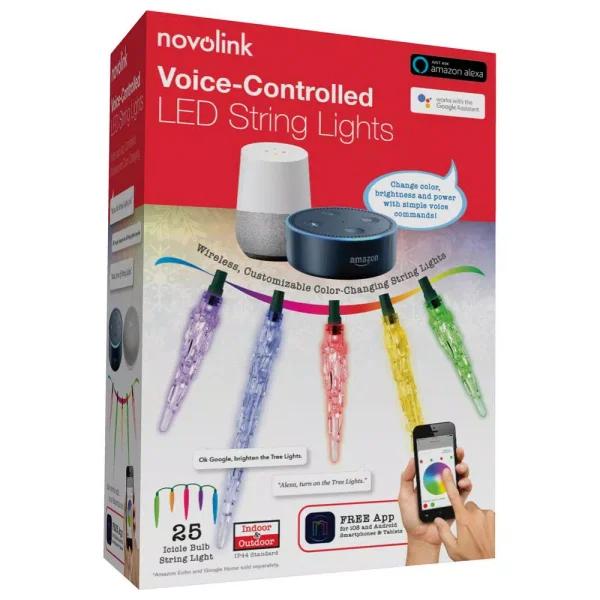 Novolink 25-Light Wi-Fi RGB Color-Changing LED Icicle String Lights, Works with Alexa & Google Home