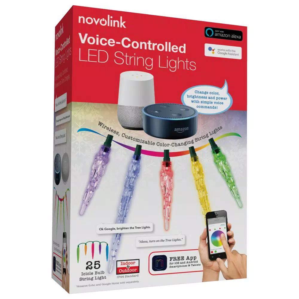 Novolink 25-Light Wi-Fi RGB Color-Changing LED Icicle String Lights, Works with Alexa & Google Home