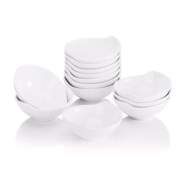 MALACASA 4.3 in. White Ceramic Ramekins Set of 12, Porcelain Souffle Dishes and Serving Bowls
