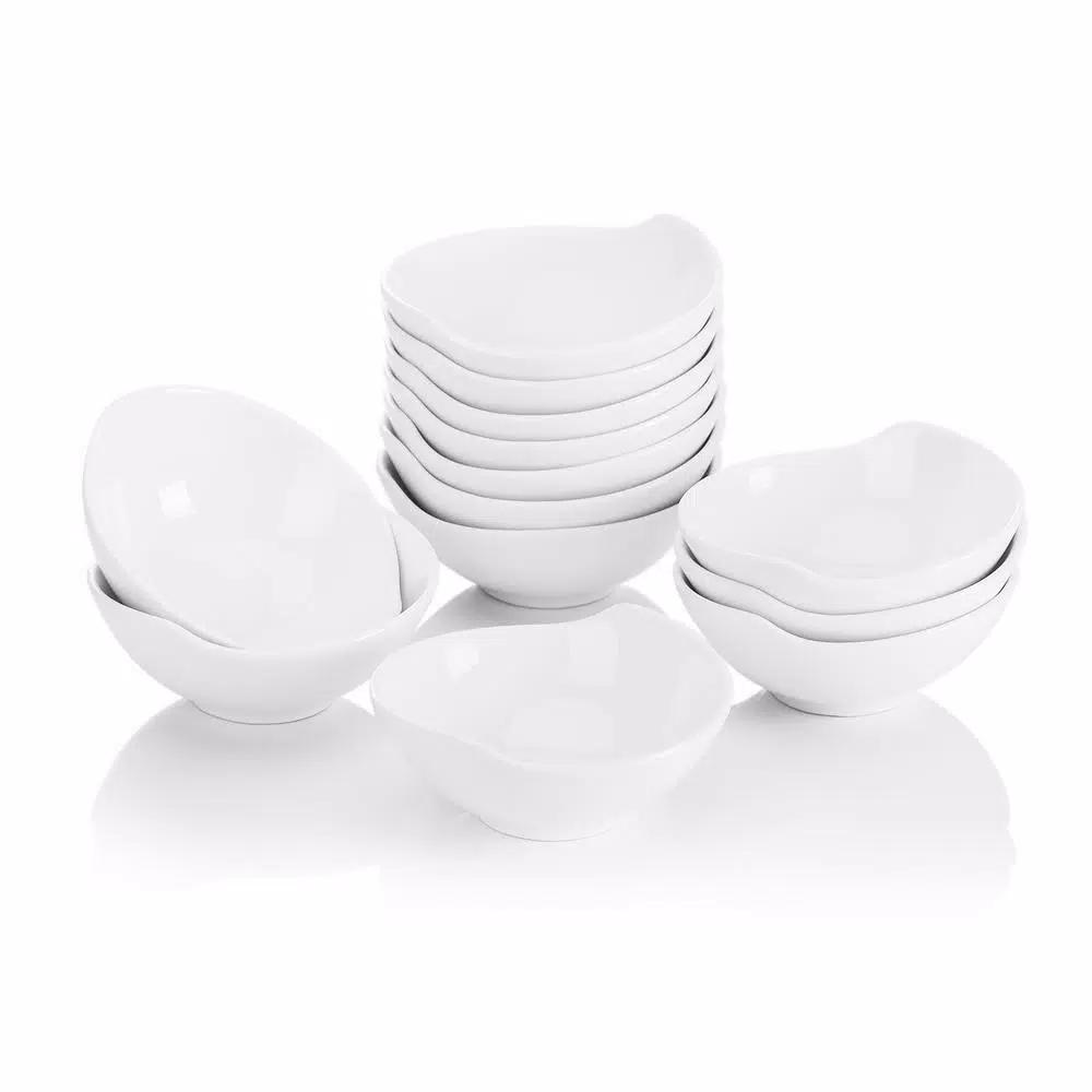 MALACASA 4.3 in. White Ceramic Ramekins Set of 12, Porcelain Souffle Dishes and Serving Bowls