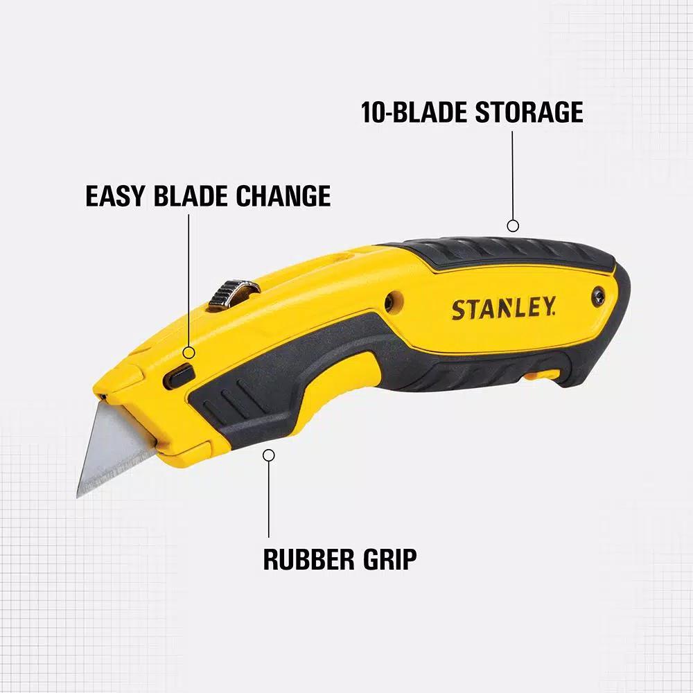 Stanley Retractable Utility Knife with 10 Bonus Steel Blades and Integrated Storage