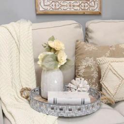 Stratton Home Decor Woven Metal and Wood Decorative Tray, Gray thumbnail 2