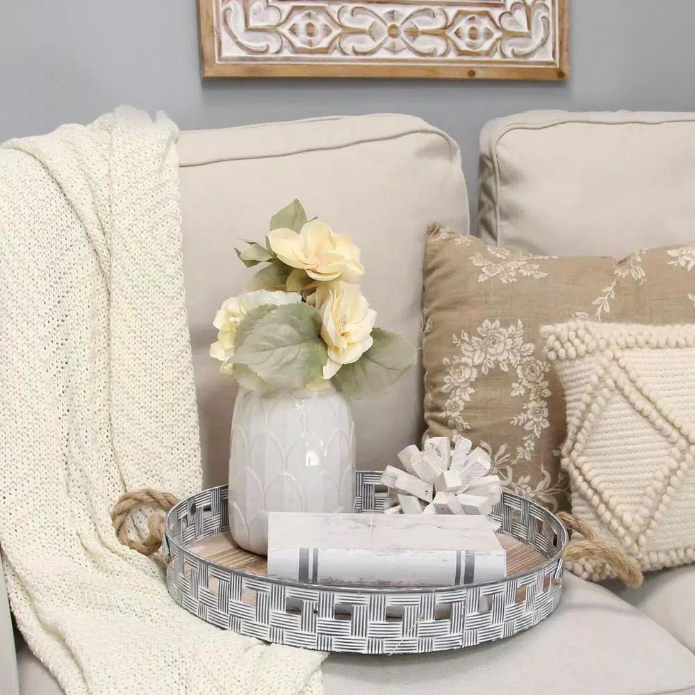 Stratton Home Decor Woven Metal and Wood Decorative Tray, Gray