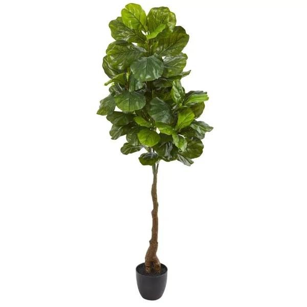 Nearly Natural 64 in. Fiddle Leaf Artificial Tree with Real Touch Leaves and Black Stone Planter
