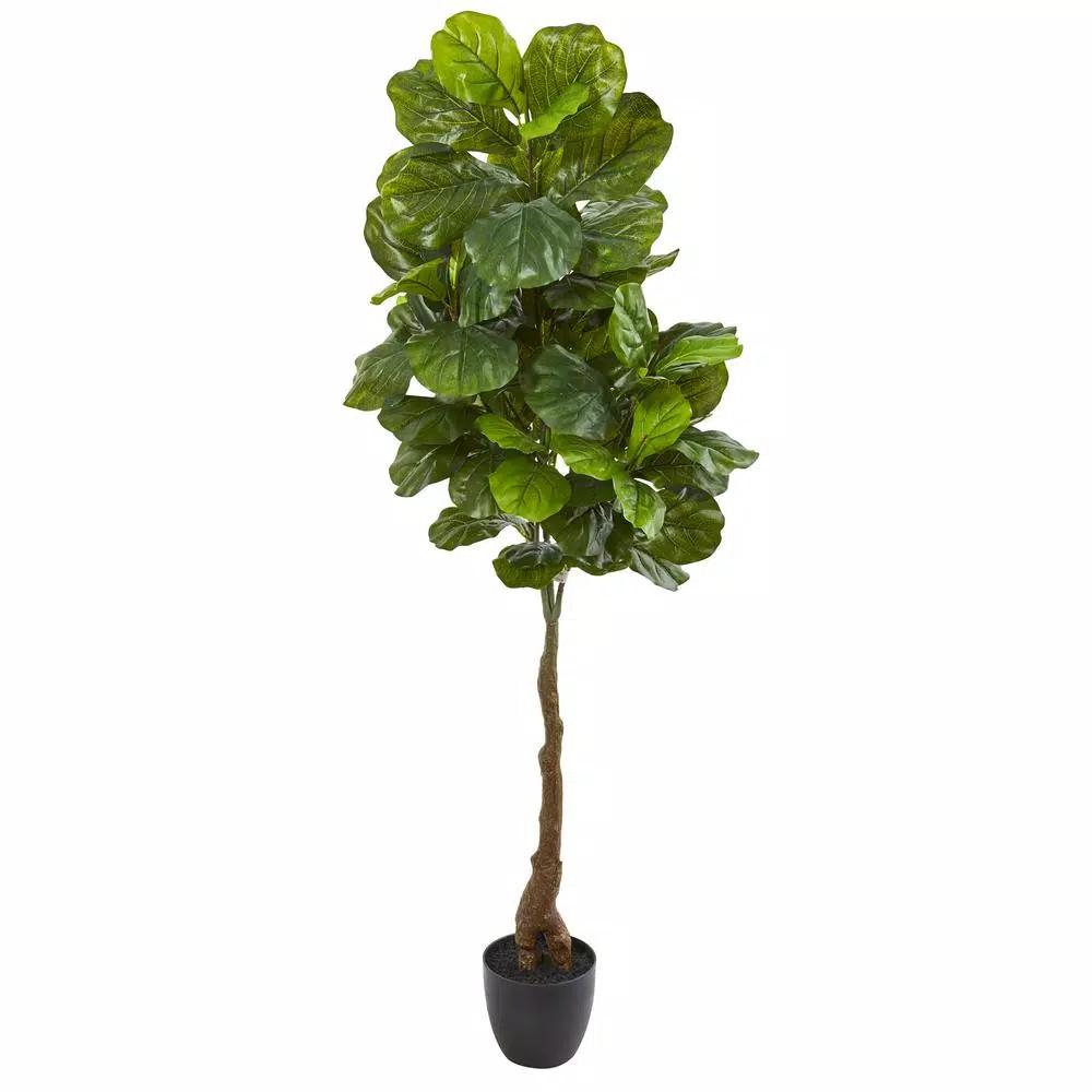 Nearly Natural 64 in. Fiddle Leaf Artificial Tree with Real Touch Leaves and Black Stone Planter