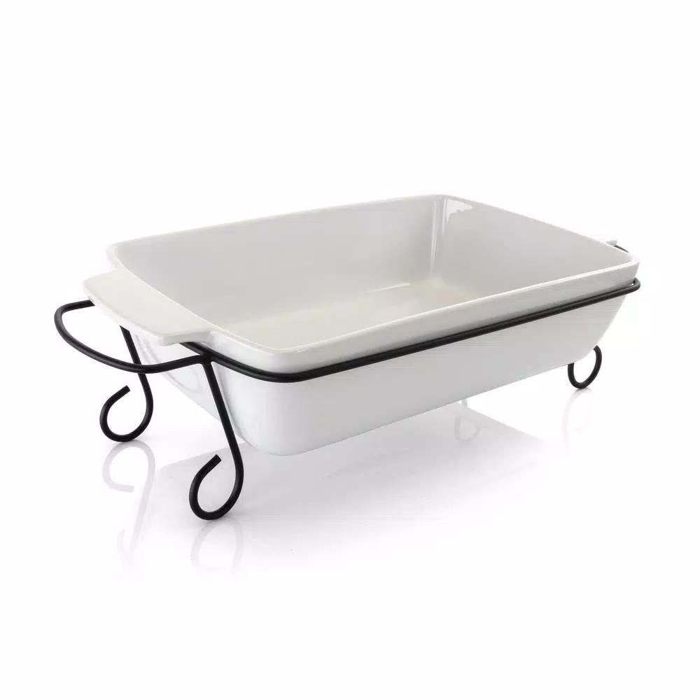 Gibson Elite 15.5 in. Rectangle Stoneware Bakeware Set with Metal Rack, 2-Piece