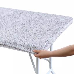 Brielle Home 30x72" Cotton Fabric Fitted Table Cover, Grey Granite Stone Pattern thumbnail 3