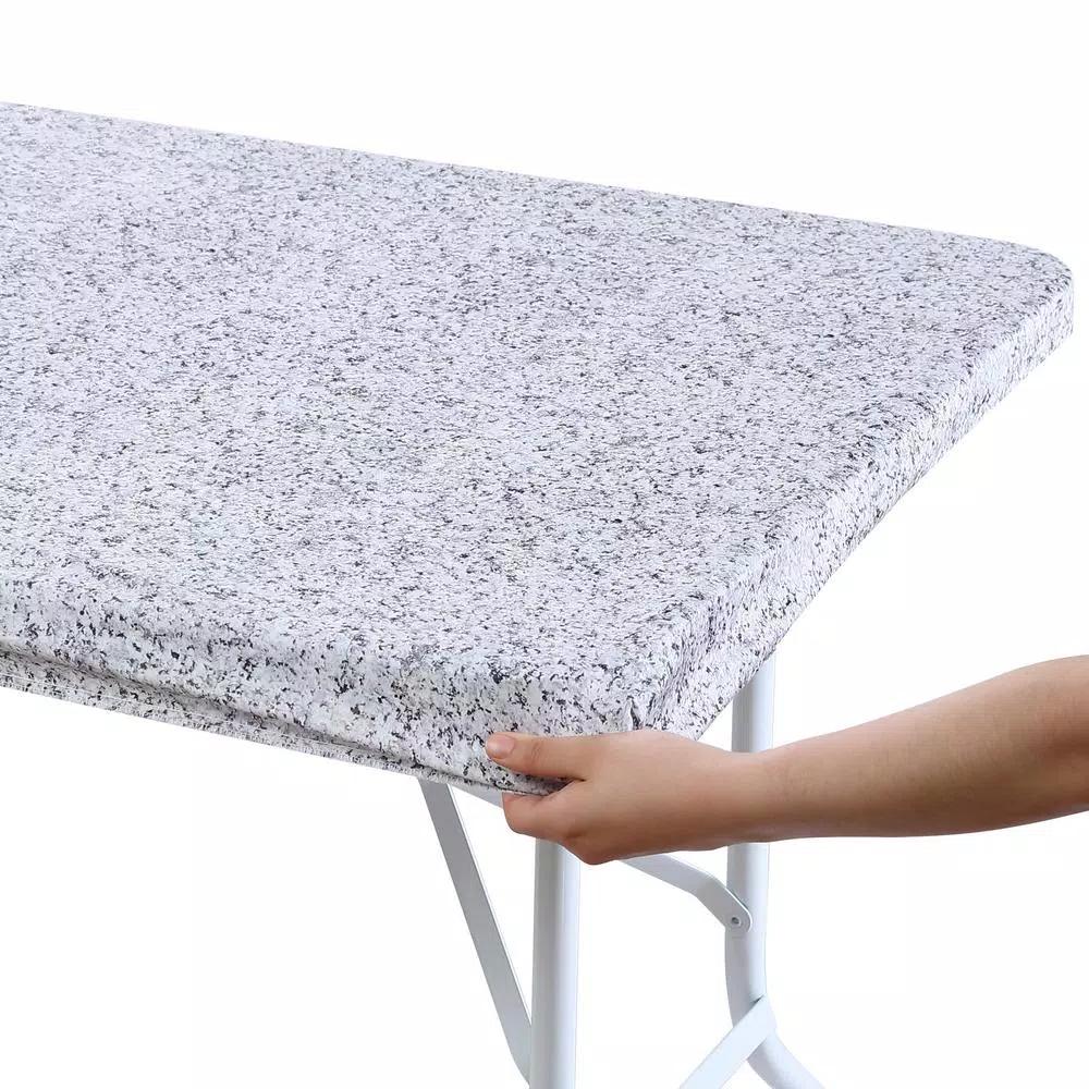 Brielle Home 30x72" Cotton Fabric Fitted Table Cover, Grey Granite Stone Pattern