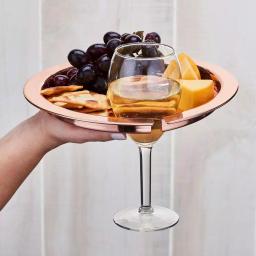 Old Dutch Hammered Copper Buffet Plates with Wine Glass Holder, Set of 4 thumbnail 3
