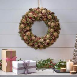 Noble House 18.5 in. Natural Brown Artificial Christmas Wreath with Pine Cones and Green Moss Accents thumbnail 5