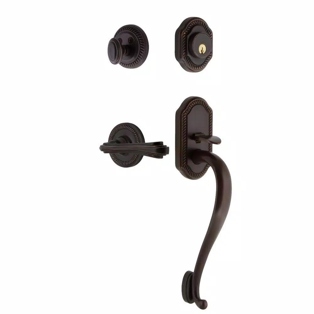 Nostalgic Warehouse Rope Plate Fleur Door Lever Entry Set, Timeless Bronze