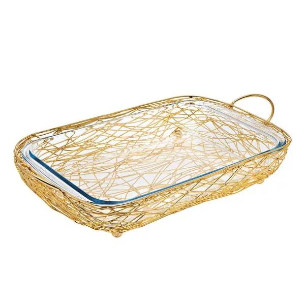 Godinger Nest 3 Qt. Gold Rectangular Baker with Glass Insert