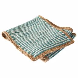 LR Home Blue and Cream Striped Cotton Table Runner with Jute Border, 16 x 80 in. thumbnail 2