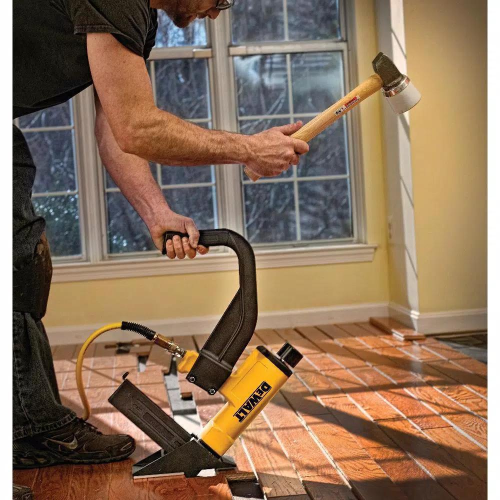 DEWALT Pneumatic 15.5-Gauge Hardwood Flooring Stapler with Mallet and Base Plates