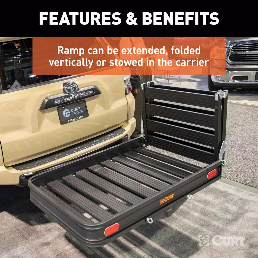 CURT Aluminum Hitch Cargo Carrier with Folding Ramp, 500 lb. Capacity, 2 in. Receiver