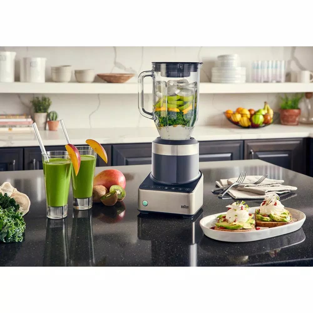 Braun PureMix 1000W Countertop Blender with 56 oz. Thermal Resistant Glass Jug, 3-Speed, Black & Stainless Steel