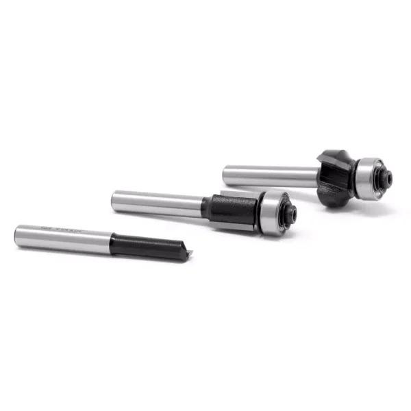WEN 3-Piece Carbide Tipped Router Bit Set with Heat-Treated HSS Design