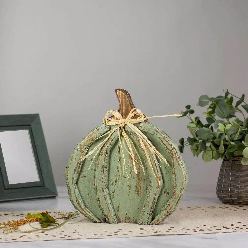 Northlight 11.75 in. Blue Distressed Wood Pumpkin Table Top Decoration