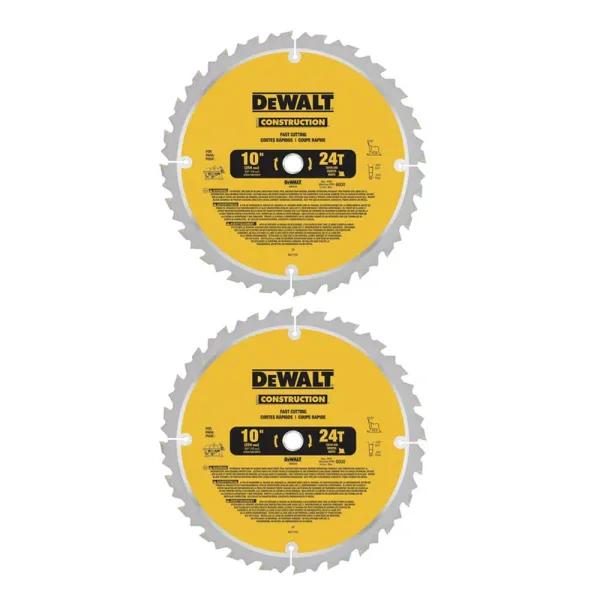 DEWALT 10 in. 24-Teeth Thin Kerf Construction Table Saw Blade (2-Pack)