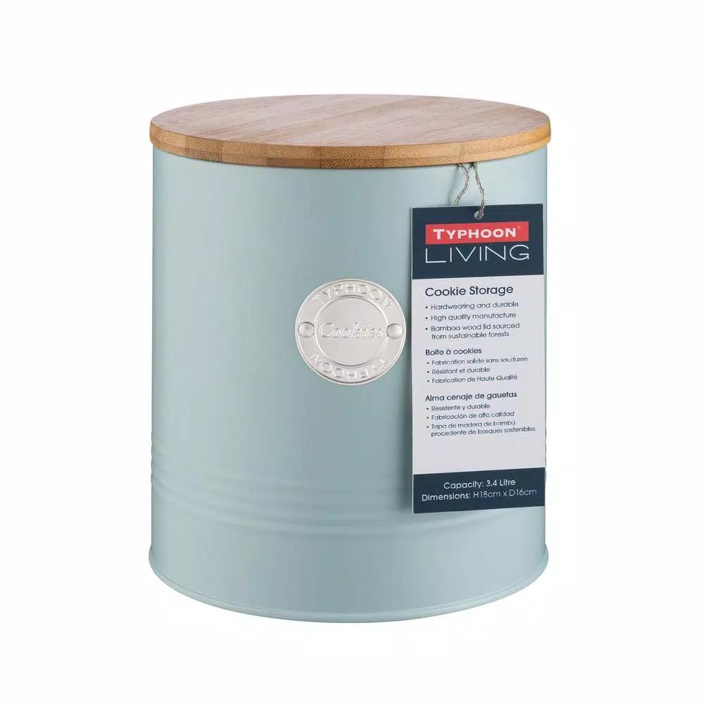 Mason Cash Living Coated-Steel Blue Cookie Storage Canister with Sustainable Bamboo Lid