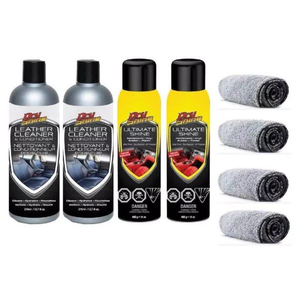 Dry Shine Waterless Car Care Automotive Interior Detailing Kit with UV Protection (8-Pack)