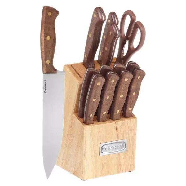 Cuisinart 14-Piece Triple Rivet Stainless Steel Knife Set with Solid Walnut Block