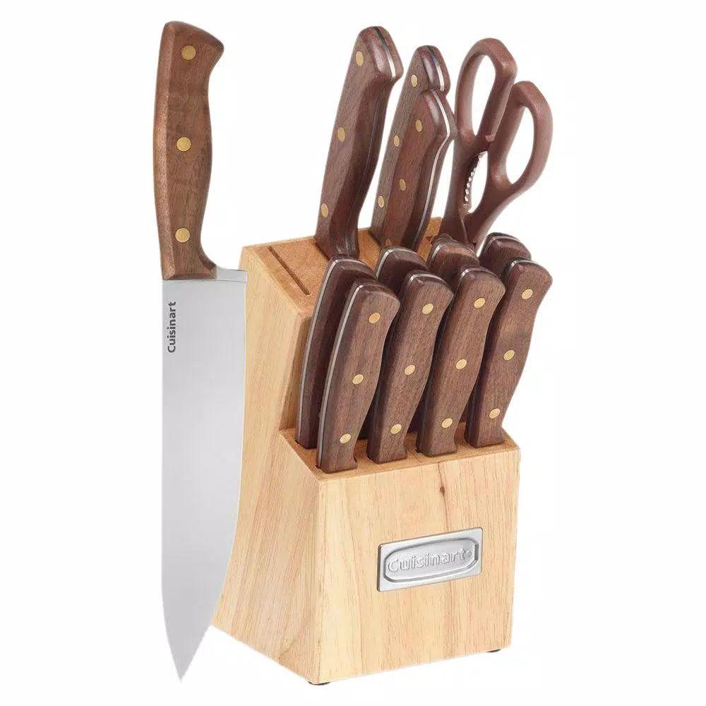 Cuisinart 14-Piece Triple Rivet Stainless Steel Knife Set with Solid Walnut Block